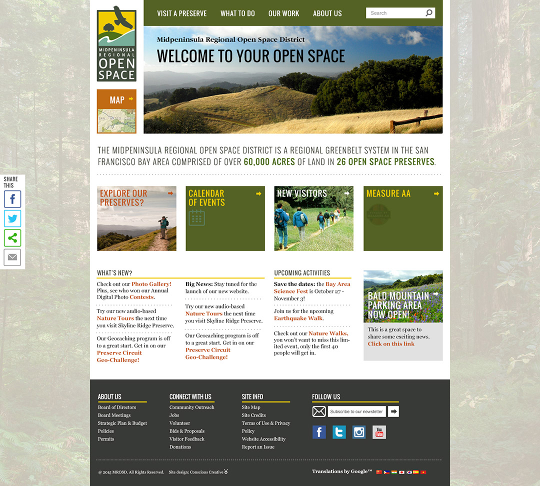 Midpeninsula Regional Open Space Homepage Design
